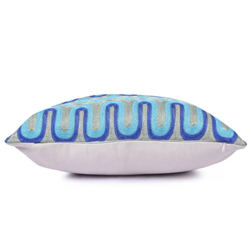 Nomaadi Blue Geometrical Embroidered Lumbar Cushion Cover 12x20 inches Home Decor Decorative Throw Pillow Living Room Bed Sofa Chair