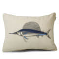 Nomaadi Embroidered Deep Sea Marlin Lumbar Cushion Cover 14 x 20 inches, Ocean Themed Decorative Pillow Cover in Cotton Fabric Bed, Living Room, Sofa - photo
