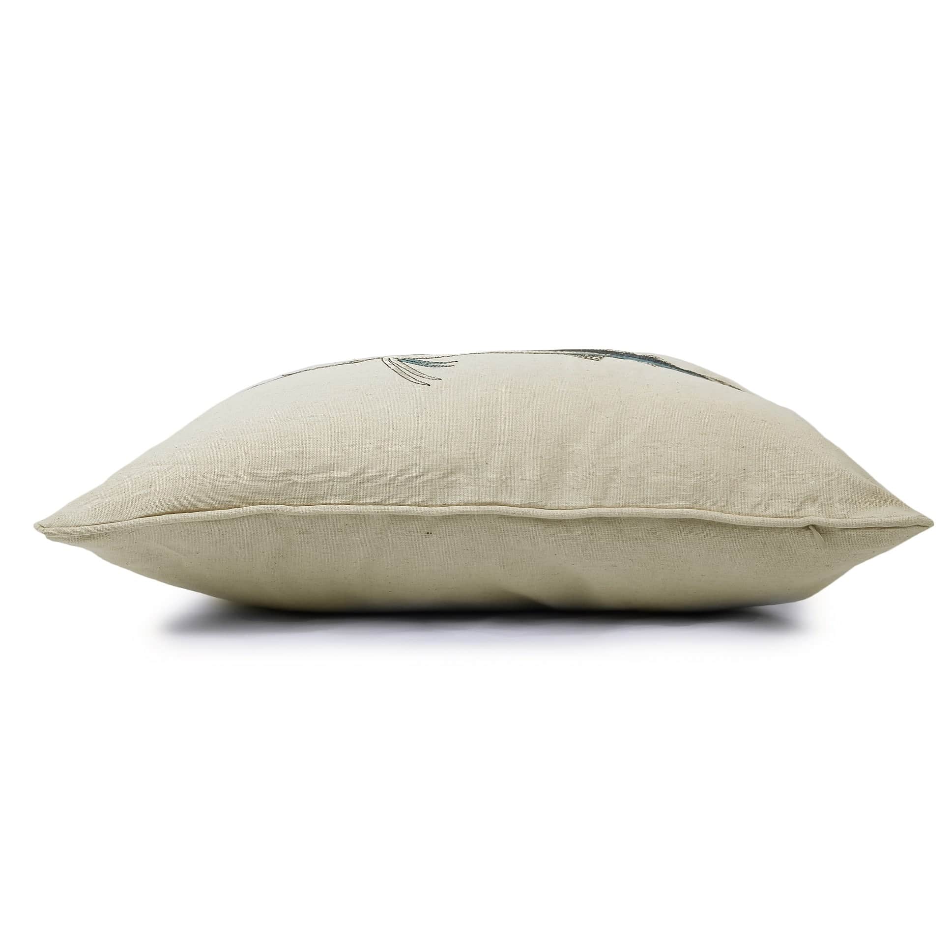 Nomaadi Embroidered Deep Sea Marlin Lumbar Cushion Cover 14 x 20 inches, Ocean Themed Decorative Pillow Cover in Cotton Fabric Bed, Living Room, Sofa - rear_view