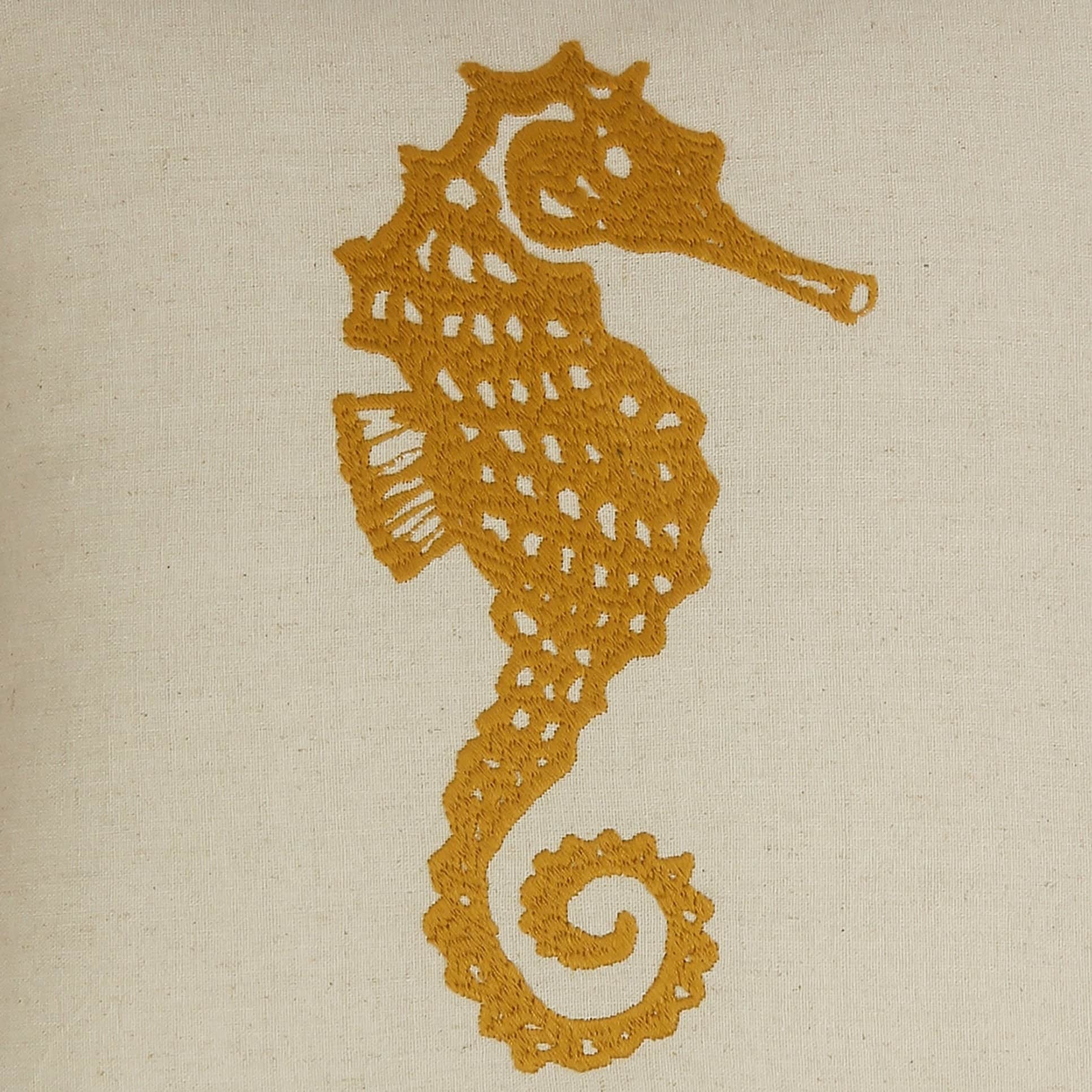 Nomaadi Embroidered Sea Horse Handcrafted Cushion Cover (18X18 inches) Decorative Pillow for Sofa, Bed, Couch, Living Room in Cotton Fabric - front_view