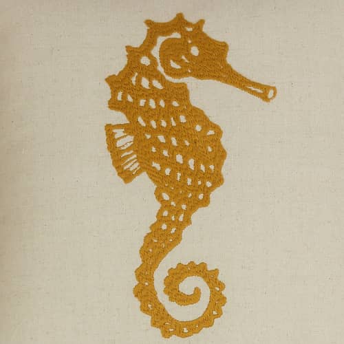 Nomaadi Embroidered Sea Horse Handcrafted Cushion Cover (18X18 inches) Decorative Pillow for Sofa, Bed, Couch, Living Room in Cotton Fabric