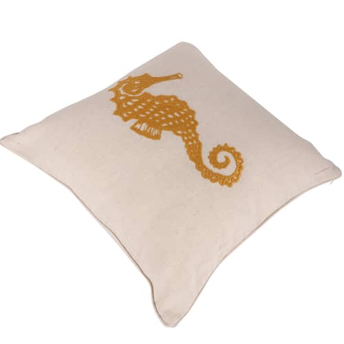 Nomaadi Embroidered Sea Horse Handcrafted Cushion Cover (18X18 inches) Decorative Pillow for Sofa, Bed, Couch, Living Room in Cotton Fabric