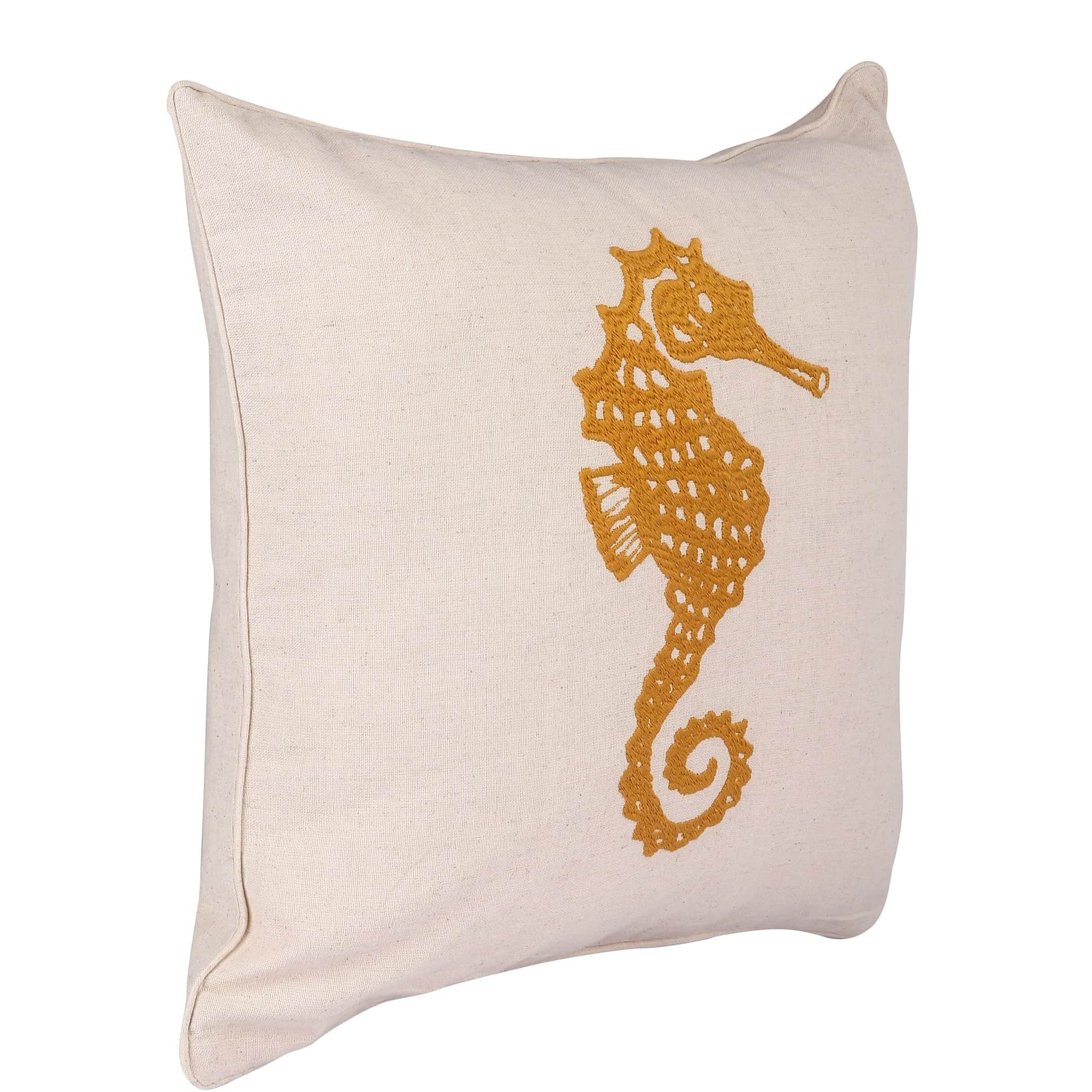 Nomaadi Embroidered Sea Horse Handcrafted Cushion Cover (18X18 inches) Decorative Pillow for Sofa, Bed, Couch, Living Room in Cotton Fabric - rear_view