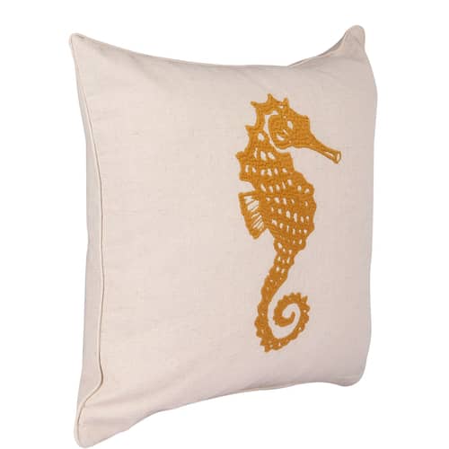 Nomaadi Embroidered Sea Horse Handcrafted Cushion Cover (18X18 inches) Decorative Pillow for Sofa, Bed, Couch, Living Room in Cotton Fabric