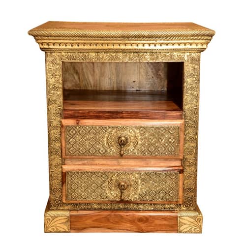 Wooden 2 Drawer Bedside Brass Fitting (Set Of 2)