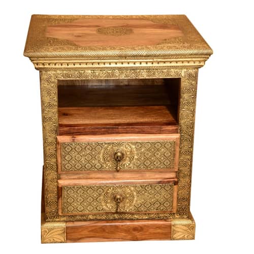 Wooden 2 Drawer Bedside Brass Fitting (Set Of 2)