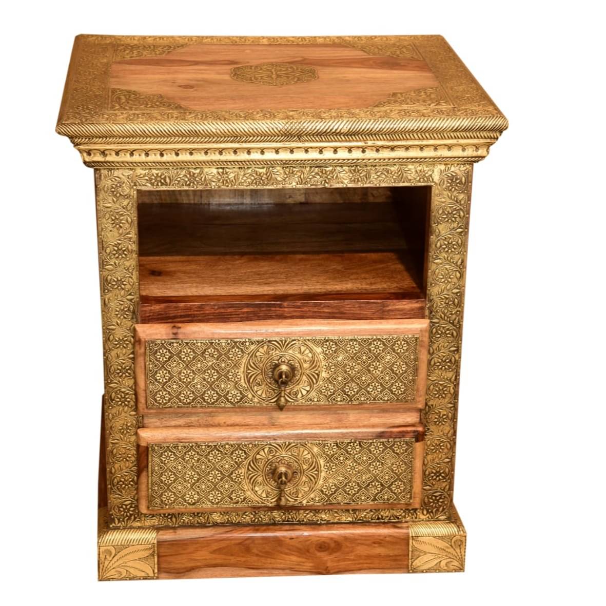 Wooden 2 Drawer Bedside Brass Fitting (Set Of 2)