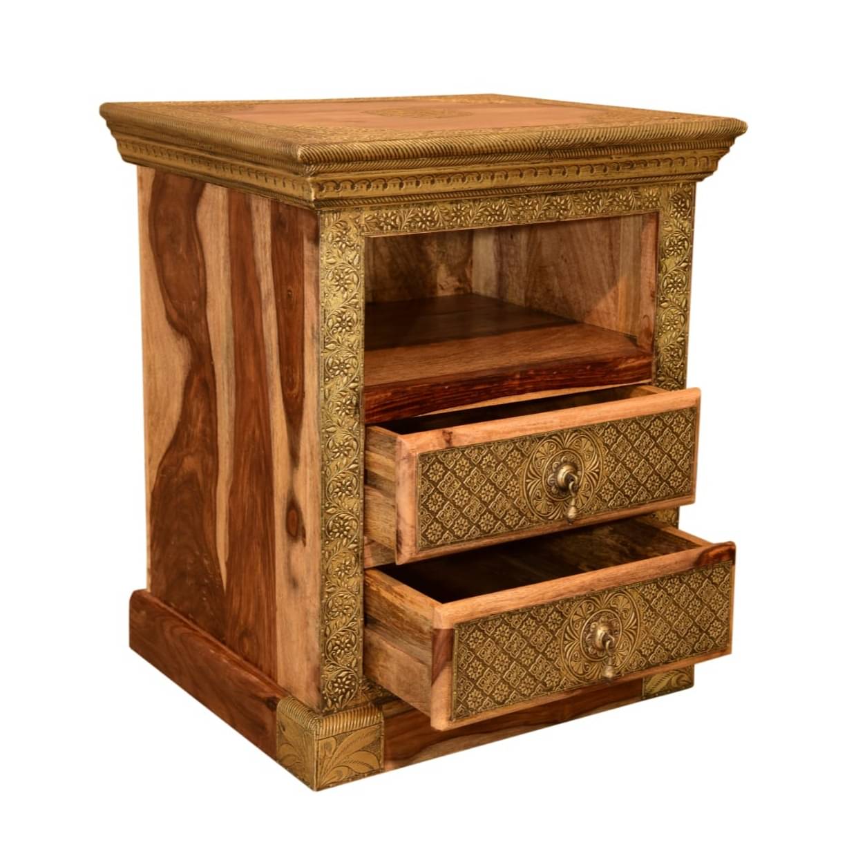 Wooden 2 Drawer Bedside Brass Fitting (Set Of 2)