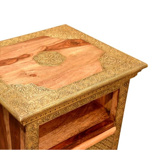Wooden 2 Drawer Bedside Brass Fitting (Set Of 2)