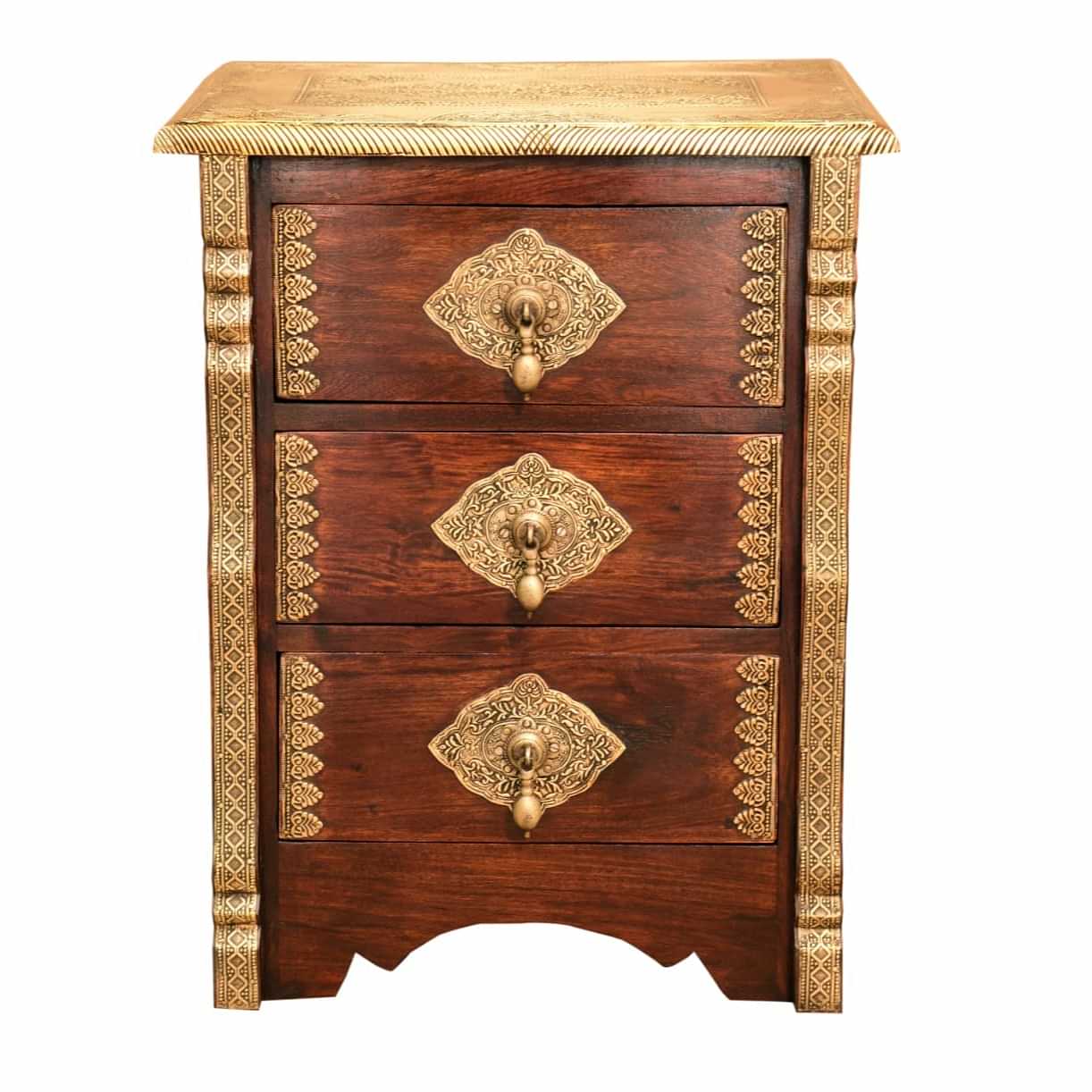 Wooden 2 Drawer Bedside Brass Fitting Set of 2 - photo