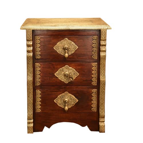 Wooden 2 Drawer Bedside Brass Fitting Set of 2