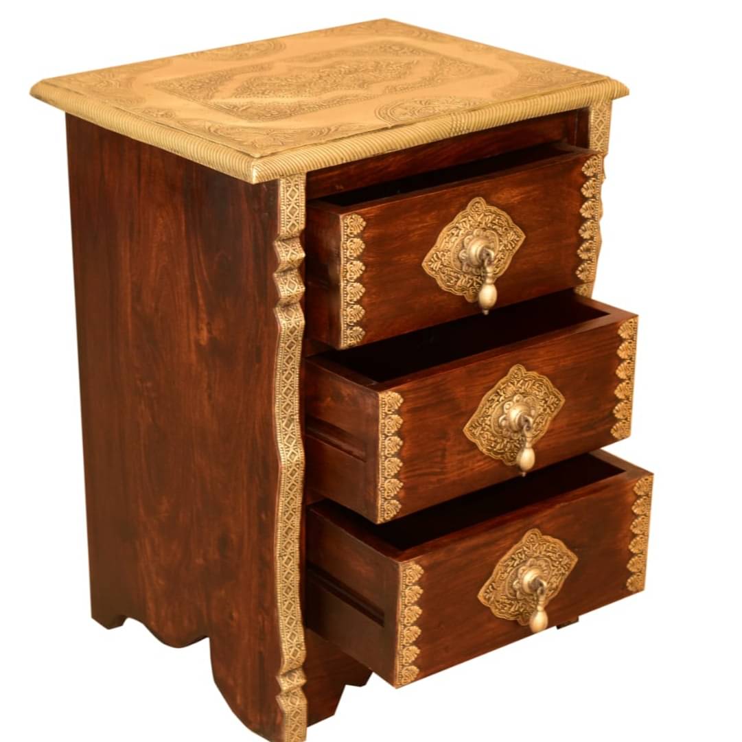 Wooden 2 Drawer Bedside Brass Fitting Set of 2