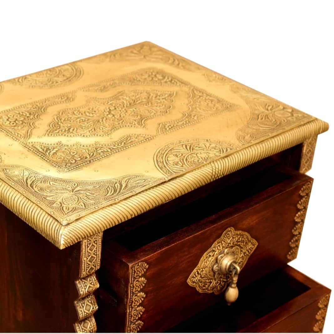 Wooden 2 Drawer Bedside Brass Fitting Set of 2 - rear_view