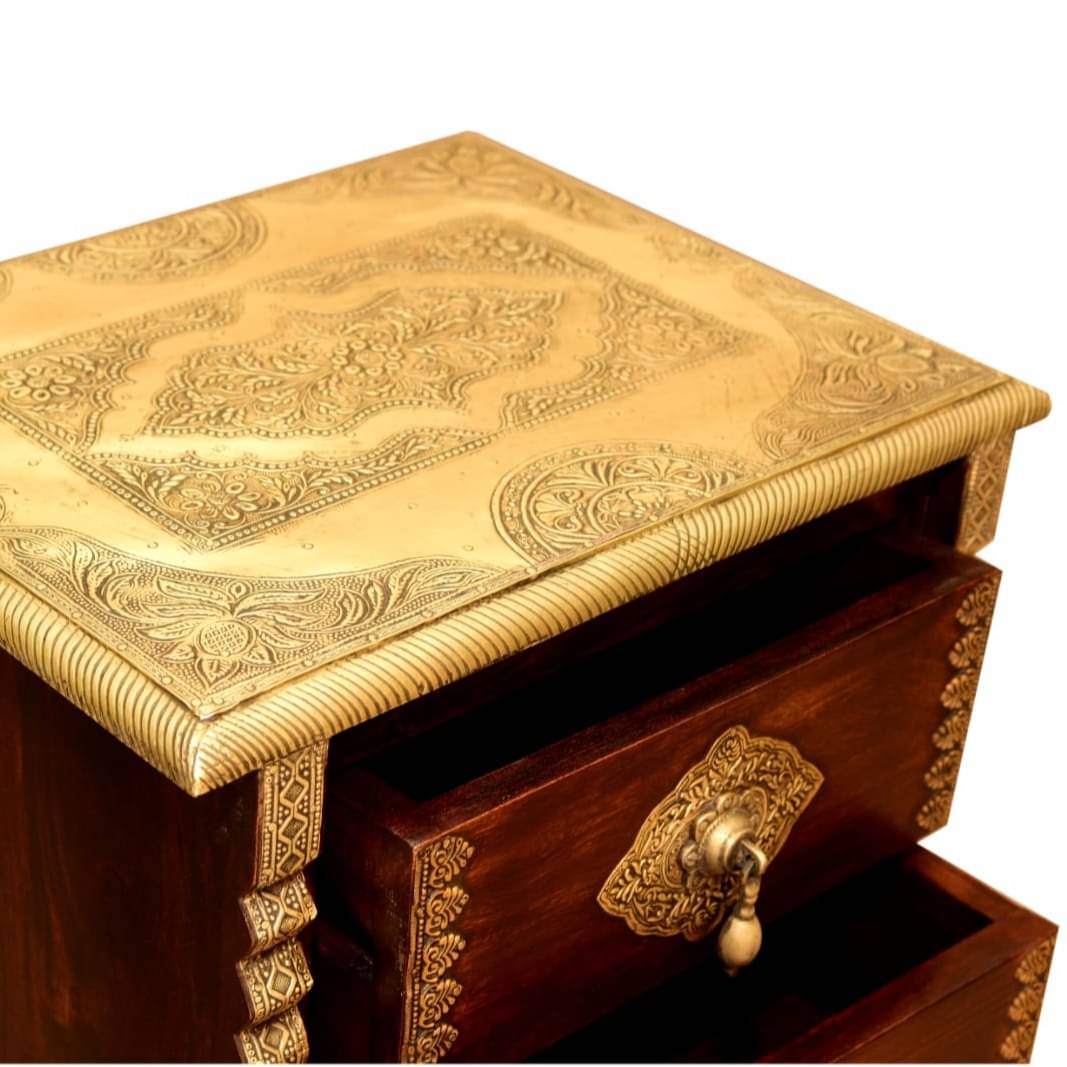 Wooden 2 Drawer Bedside Brass Fitting Set of 2