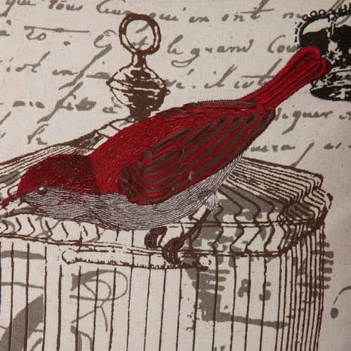 Nomaadi Embroidered Red Bird with Cage Decorative Cushion Cover 18x18 inches Throw Pillowcase Home Decor for Kids, Bedroom, Sofa, Chair