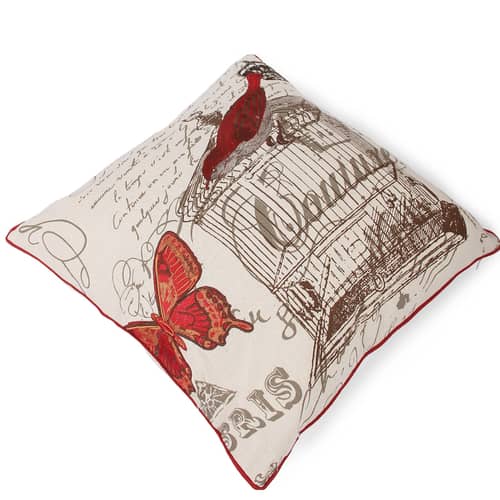 Nomaadi Embroidered Red Bird with Cage Decorative Cushion Cover 18x18 inches Throw Pillowcase Home Decor for Kids, Bedroom, Sofa, Chair