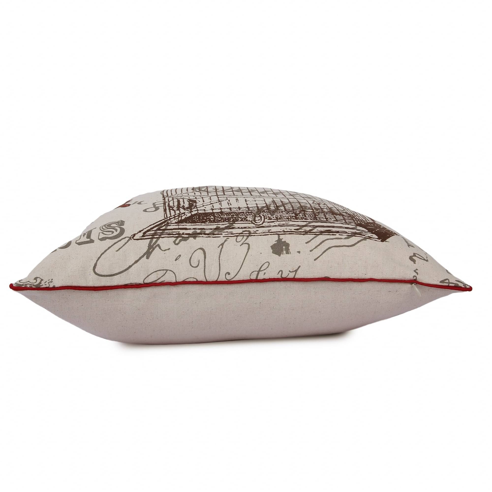 Nomaadi Embroidered Red Bird with Cage Decorative Cushion Cover 18x18 inches Throw Pillowcase Home Decor for Kids, Bedroom, Sofa, Chair