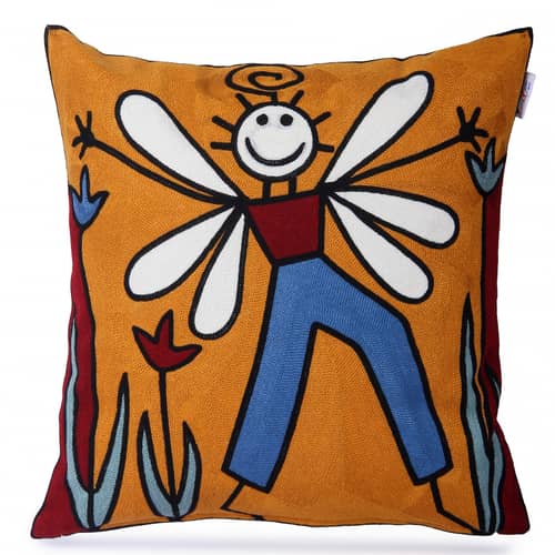 Nomaadi Bee Man Abstract Art Embroidered Pillow Cover 18x18 inches Decorative Cushion Cover | Picasso Inspired Home Decor - Bedroom Sofa Couch Outdoor