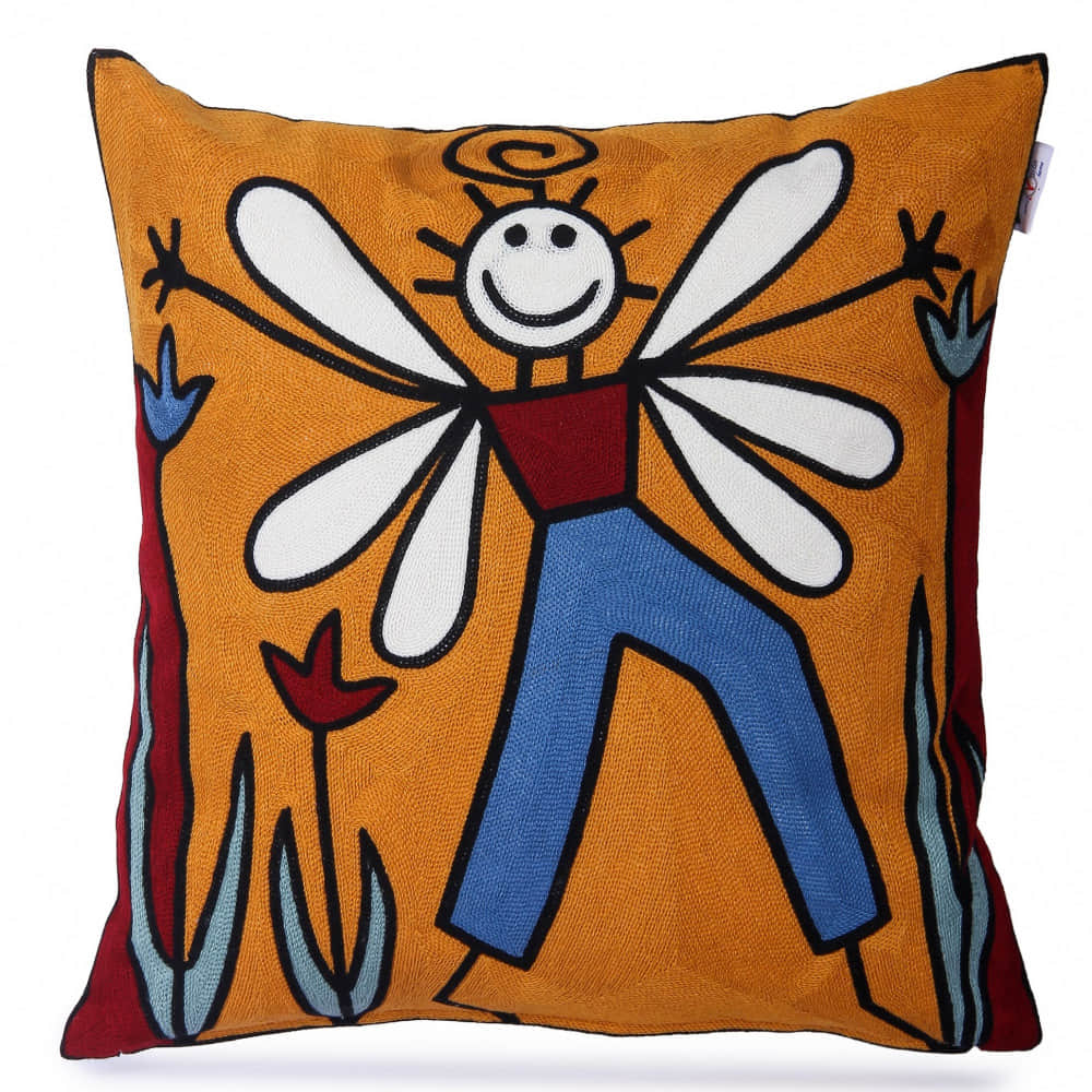 Nomaadi Bee Man Abstract Art Embroidered Pillow Cover 18x18 inches Decorative Cushion Cover | Picasso Inspired Home Decor - Bedroom Sofa Couch Outdoor - photo