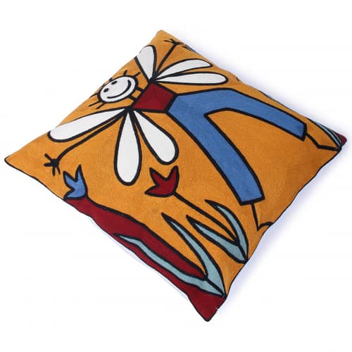 Nomaadi Bee Man Abstract Art Embroidered Pillow Cover 18x18 inches Decorative Cushion Cover | Picasso Inspired Home Decor - Bedroom Sofa Couch Outdoor