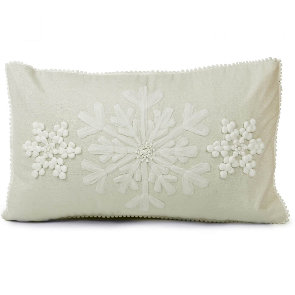 Nomaadi Snowflakes Lumbar Cushion Cover 12x20 inches Embroidered Throw Pillow Cover with 3 Snowflake Design Home Decor - photo