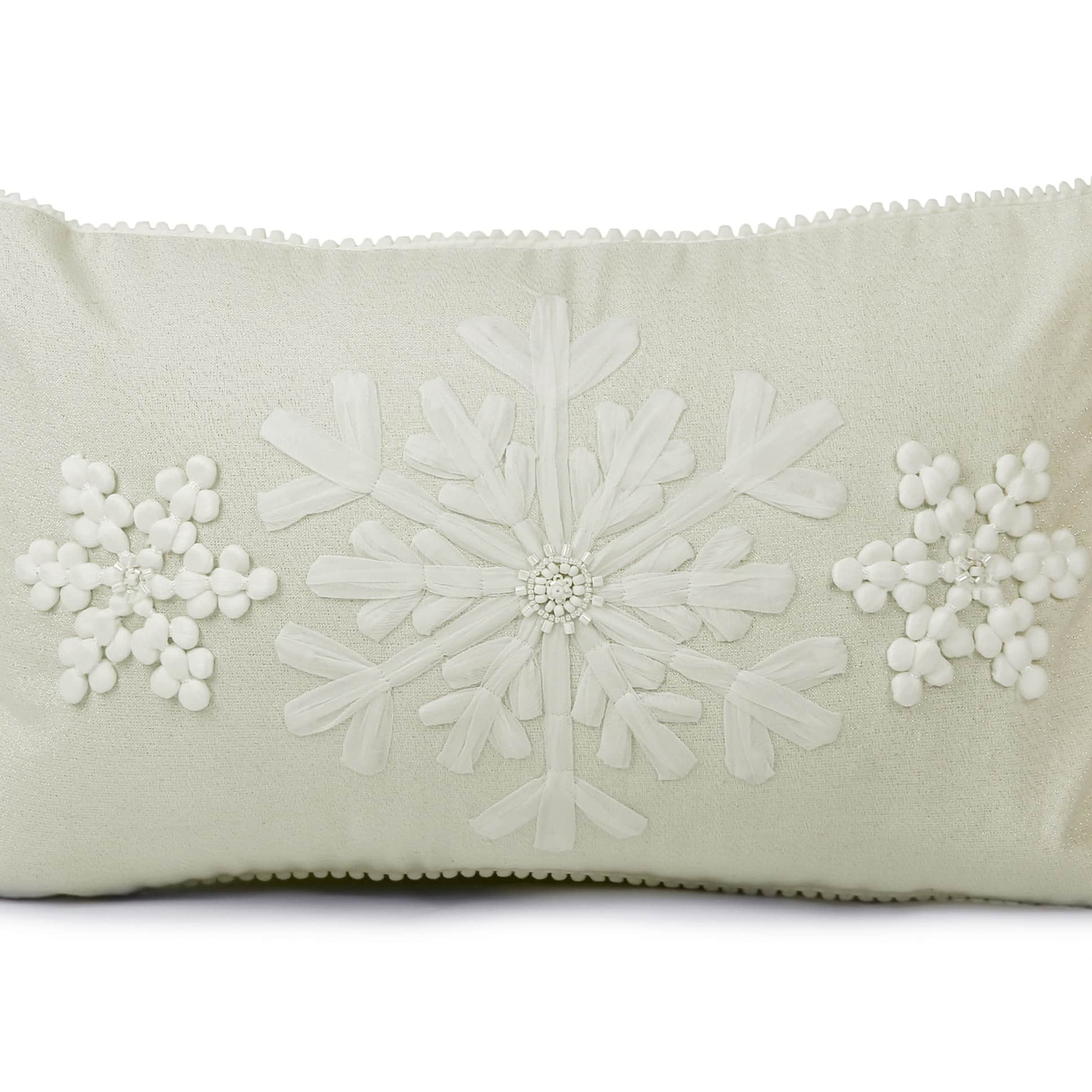Nomaadi Snowflakes Lumbar Cushion Cover 12x20 inches Embroidered Throw Pillow Cover with 3 Snowflake Design Home Decor - front_view