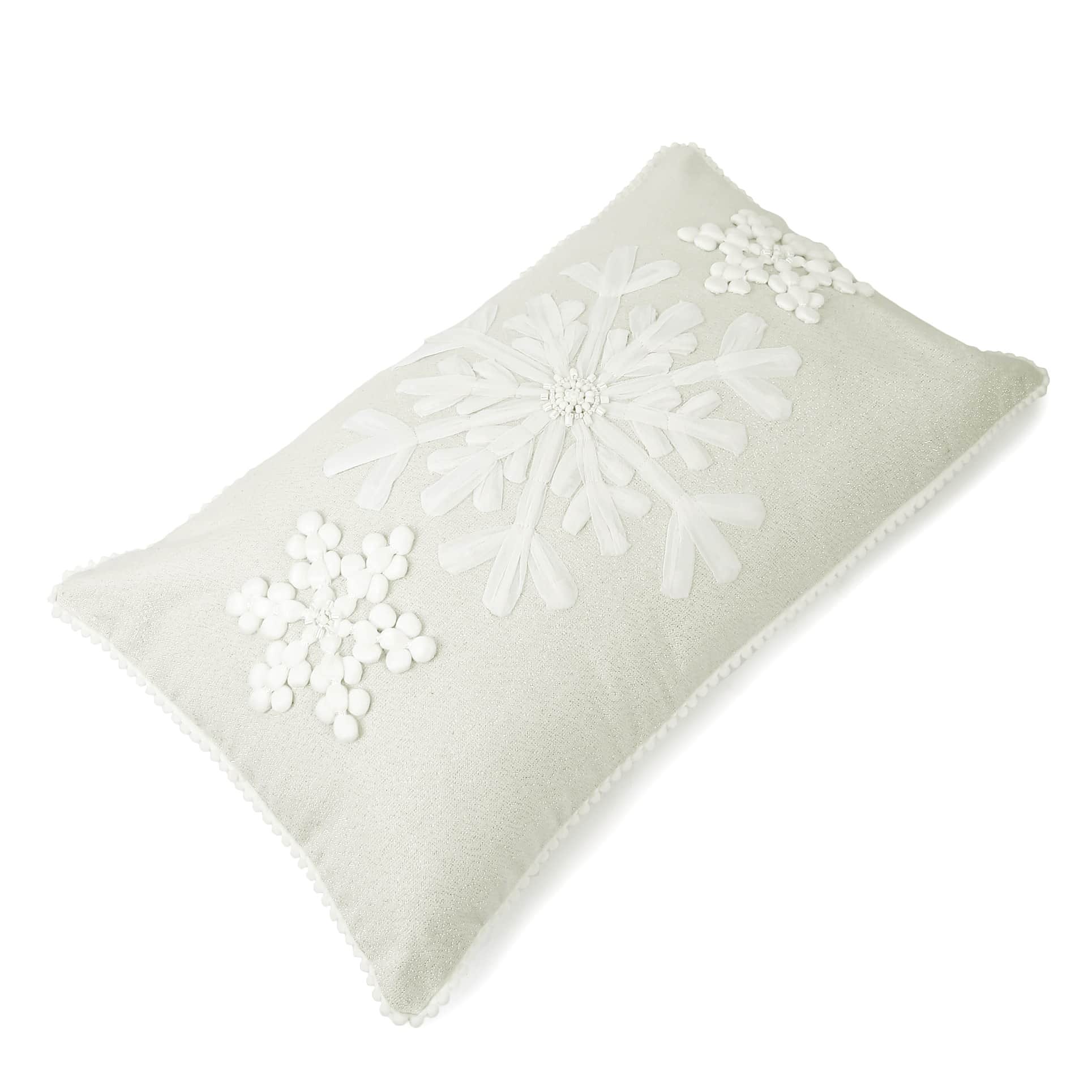Nomaadi Snowflakes Lumbar Cushion Cover 12x20 inches Embroidered Throw Pillow Cover with 3 Snowflake Design Home Decor - top_view