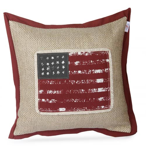 Nomaadi Vintage American Flag Cushion Cover with Jute Look (18x18 inches) Cotton Fabric Decorative Pillow for Sofa Chair Couch Bedroom