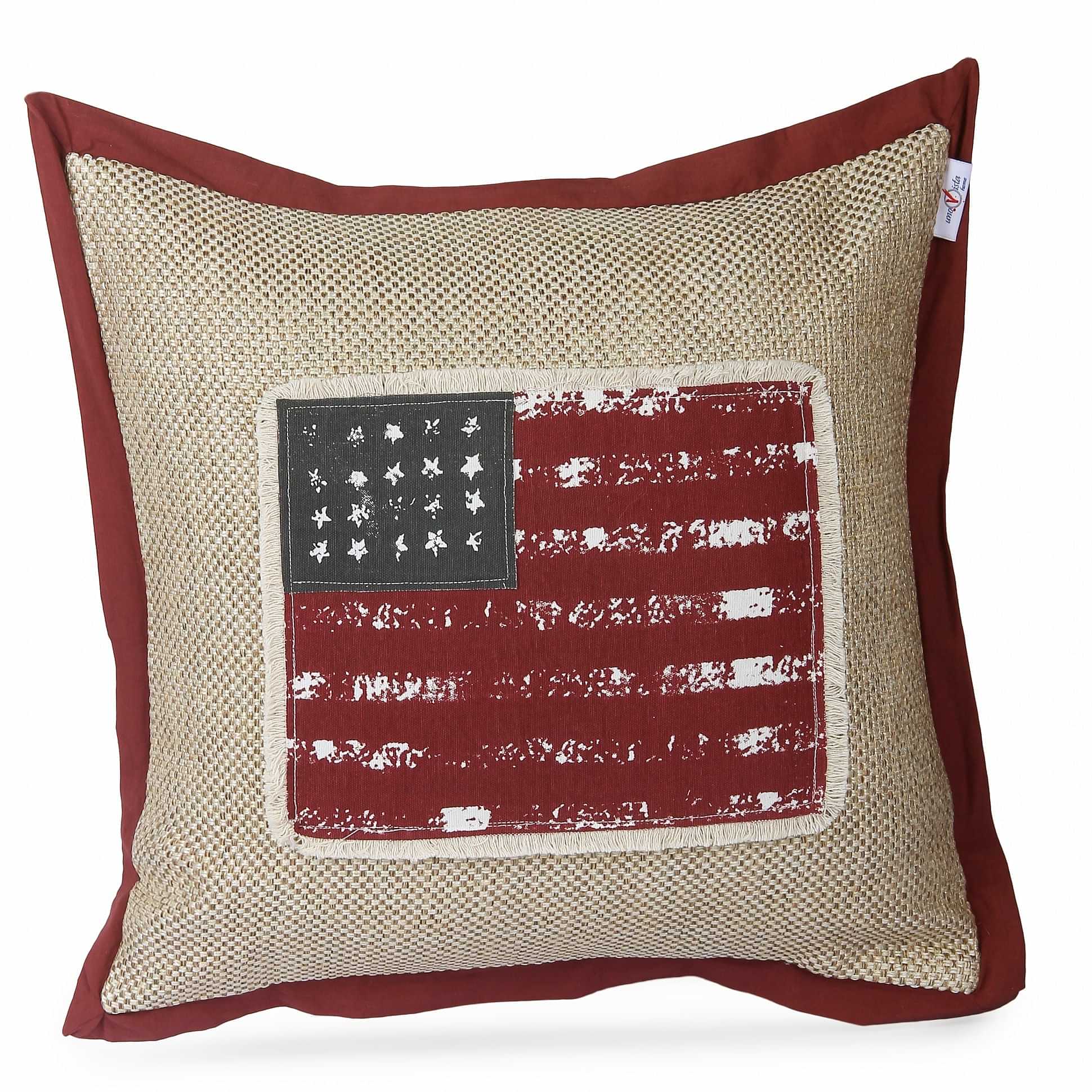 Nomaadi Vintage American Flag Cushion Cover with Jute Look (18x18 inches) Cotton Fabric Decorative Pillow for Sofa Chair Couch Bedroom - photo
