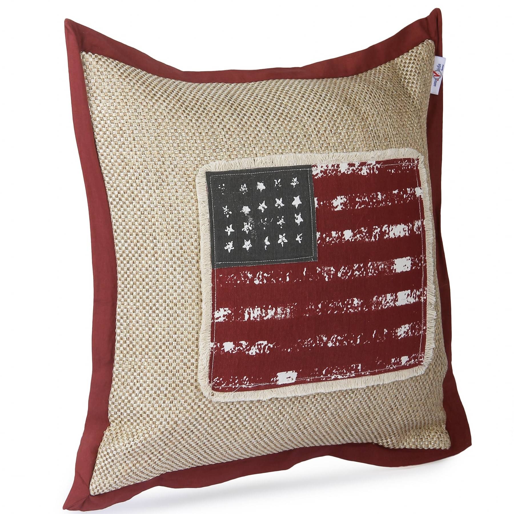 Nomaadi Vintage American Flag Cushion Cover with Jute Look (18x18 inches) Cotton Fabric Decorative Pillow for Sofa Chair Couch Bedroom