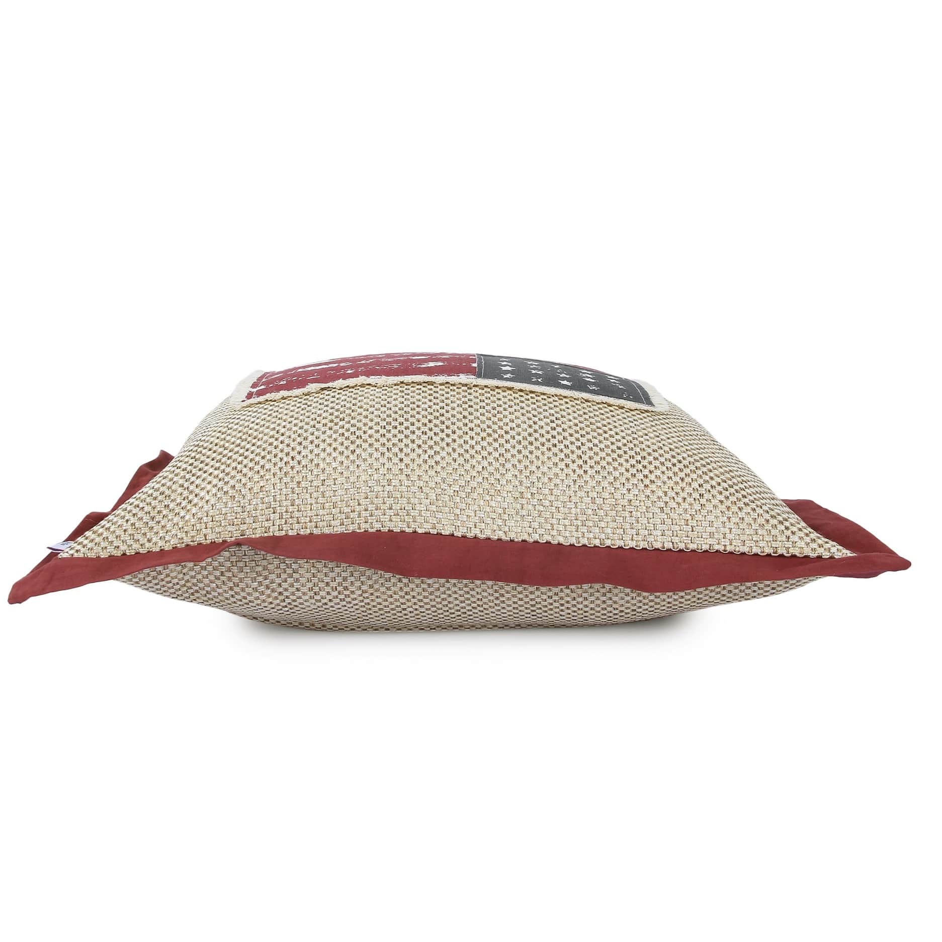 Nomaadi Vintage American Flag Cushion Cover with Jute Look (18x18 inches) Cotton Fabric Decorative Pillow for Sofa Chair Couch Bedroom - rear_view
