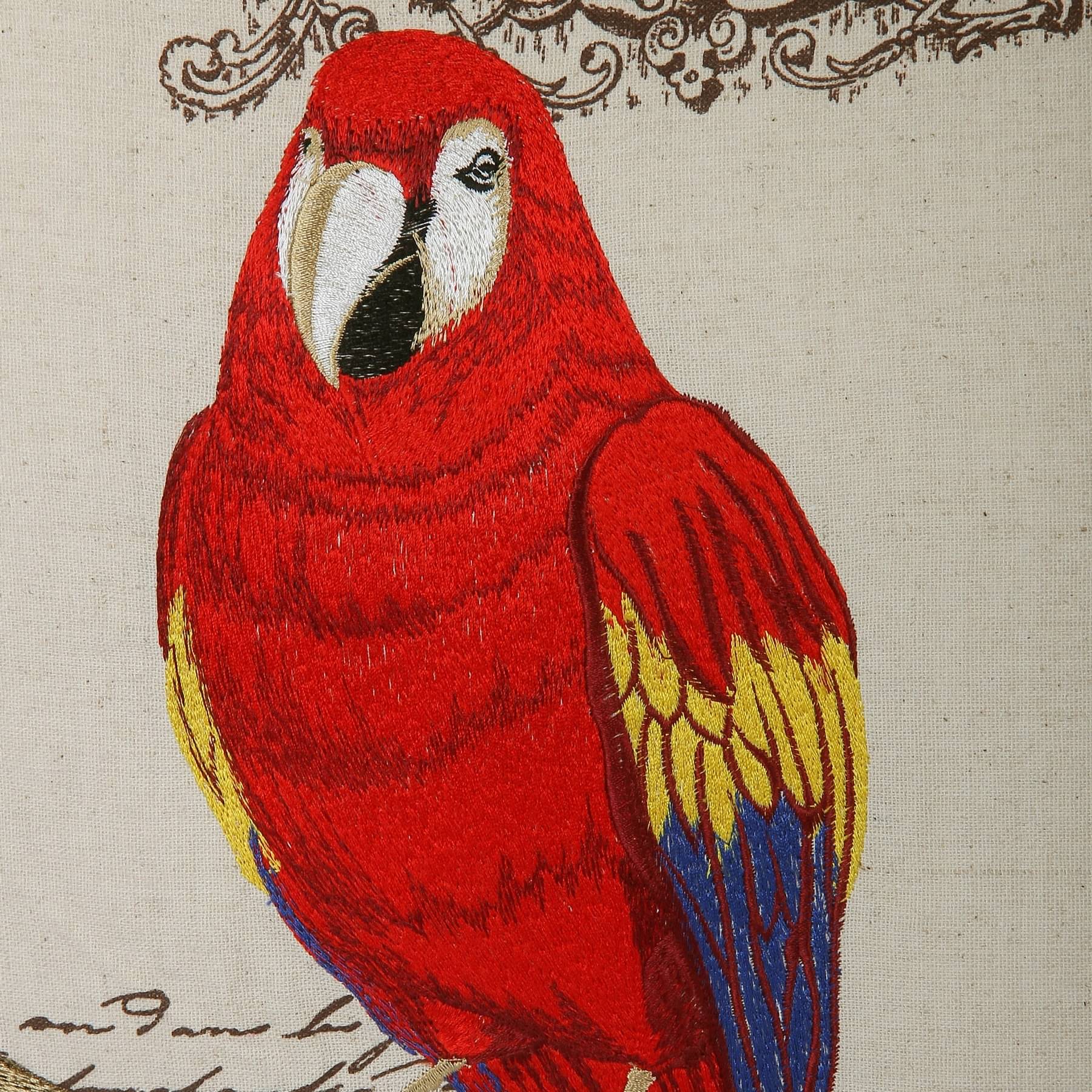 Nomaadi Red Parrot Embroidered Pillow Cover 18*18 inches Decorative Kids Room Cushion Cover for Bedroom Sofa Chair Couch
