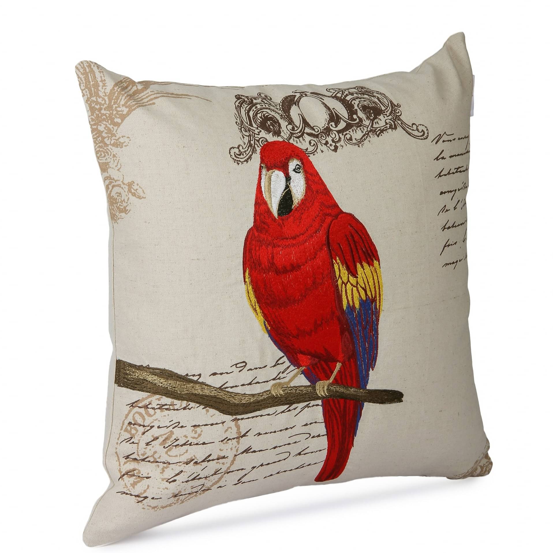 Nomaadi Red Parrot Embroidered Pillow Cover 18*18 inches Decorative Kids Room Cushion Cover for Bedroom Sofa Chair Couch
