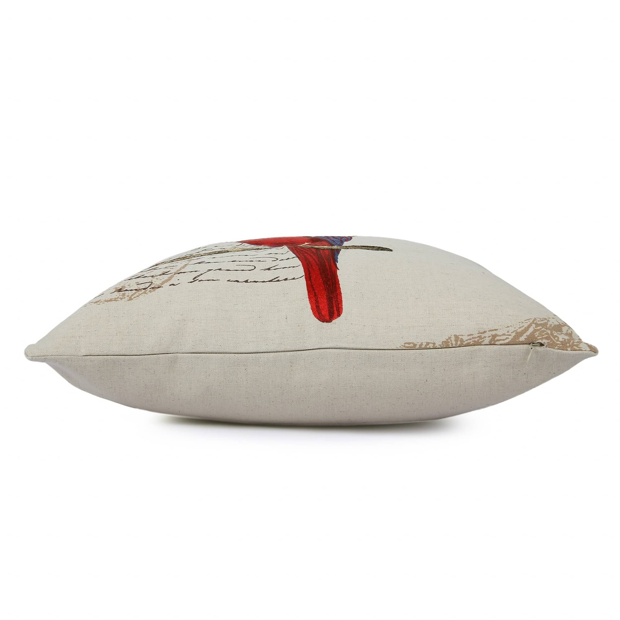 Nomaadi Red Parrot Embroidered Pillow Cover 18*18 inches Decorative Kids Room Cushion Cover for Bedroom Sofa Chair Couch