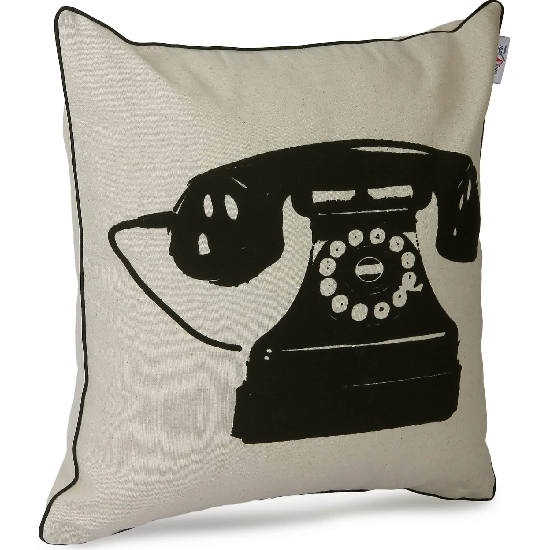 Nomaadi Retro Telephone 18x18 inches Decorative Cushion Cover | Retro Style Throw Pillowcase for Sofa Bed Couch Kids Room Home Decor - top_view