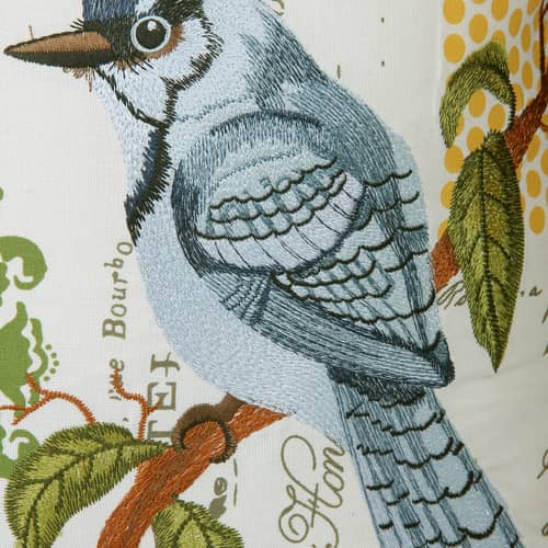 Nomaadi Blue Jay Bird Embroidered Pillowcase 18X18 inches Square Decorative Cushion Cover, Modern Cushion, Home Decor for Bed, Chair, Sofa