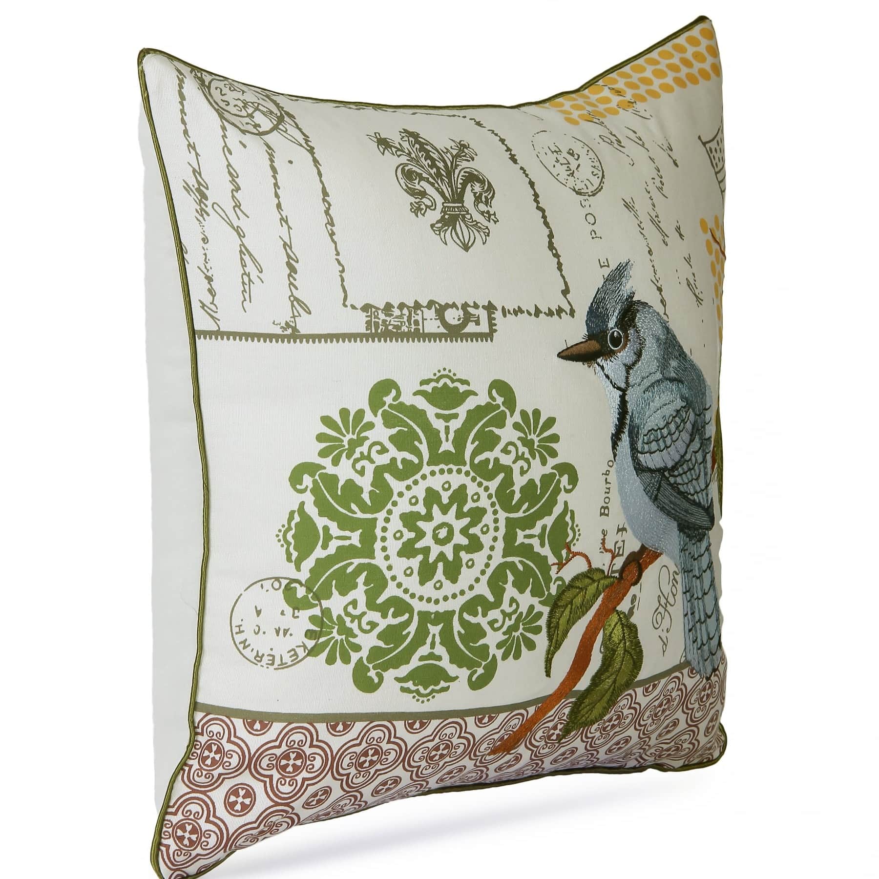 Nomaadi Blue Jay Bird Embroidered Pillowcase 18X18 inches Square Decorative Cushion Cover, Modern Cushion, Home Decor for Bed, Chair, Sofa - top_view