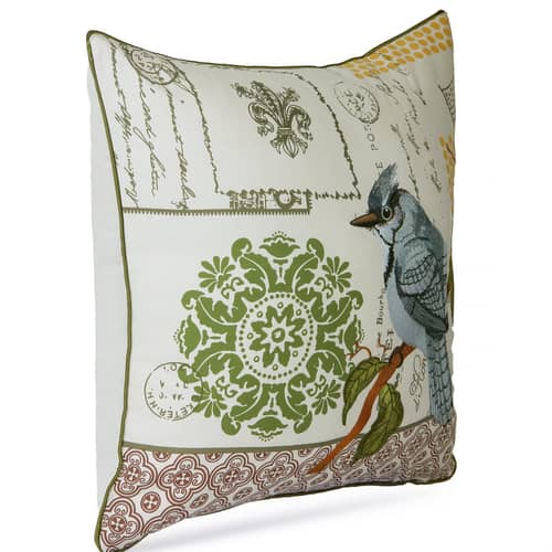 Nomaadi Blue Jay Bird Embroidered Pillowcase 18X18 inches Square Decorative Cushion Cover, Modern Cushion, Home Decor for Bed, Chair, Sofa