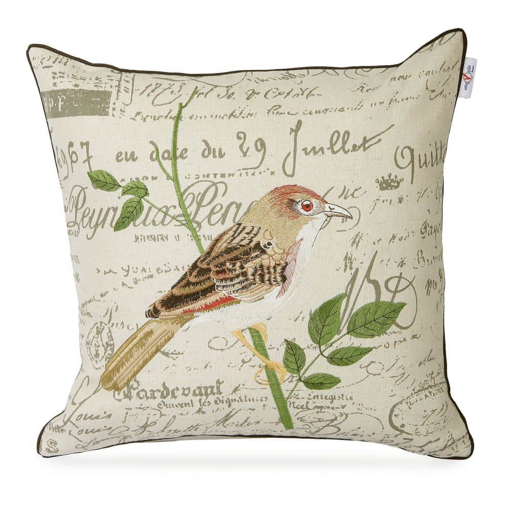 Nomaadi Embroidered Bird Decorative Cushion Cover 18x18 inches - photo