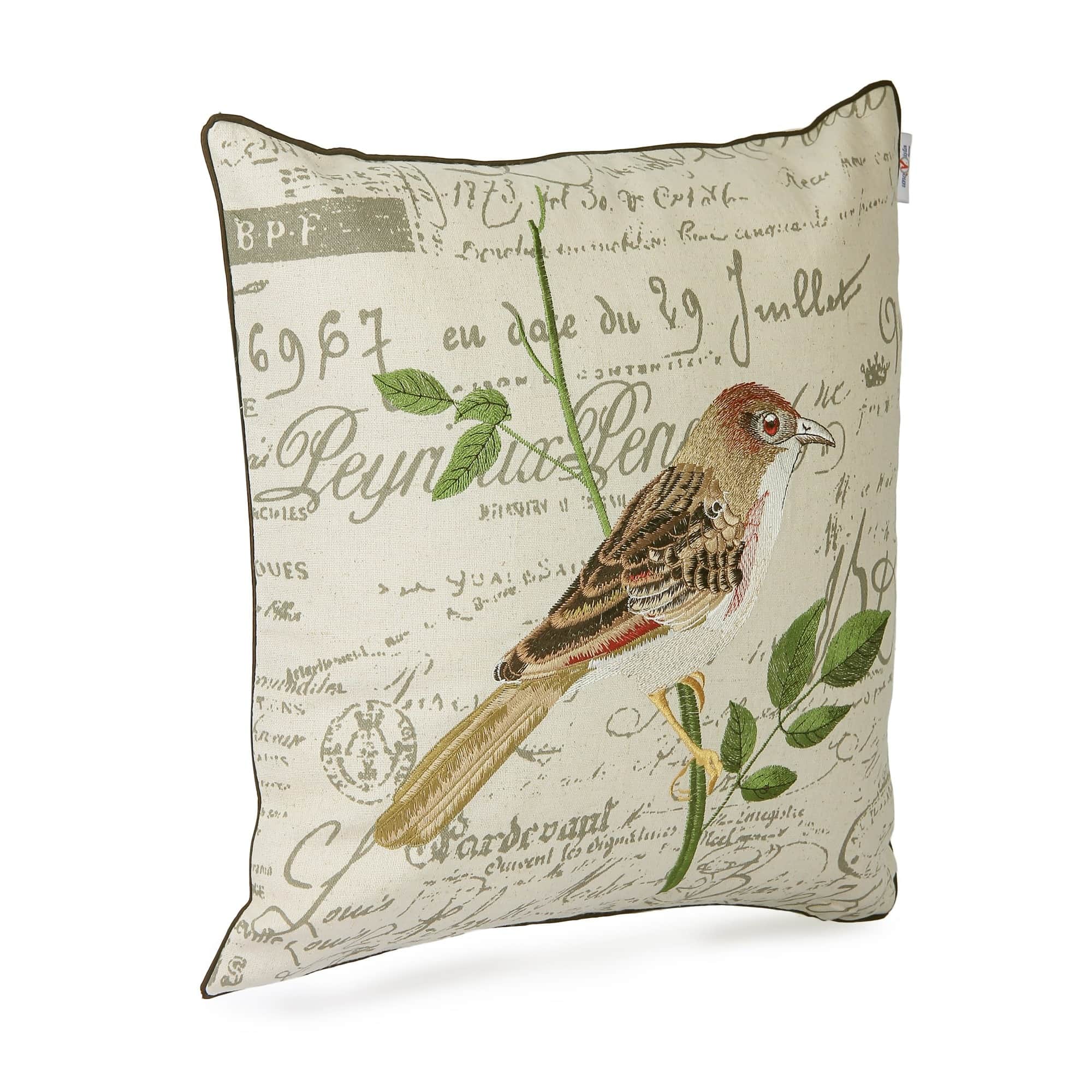 Nomaadi Embroidered Bird Decorative Cushion Cover 18x18 inches - top_view