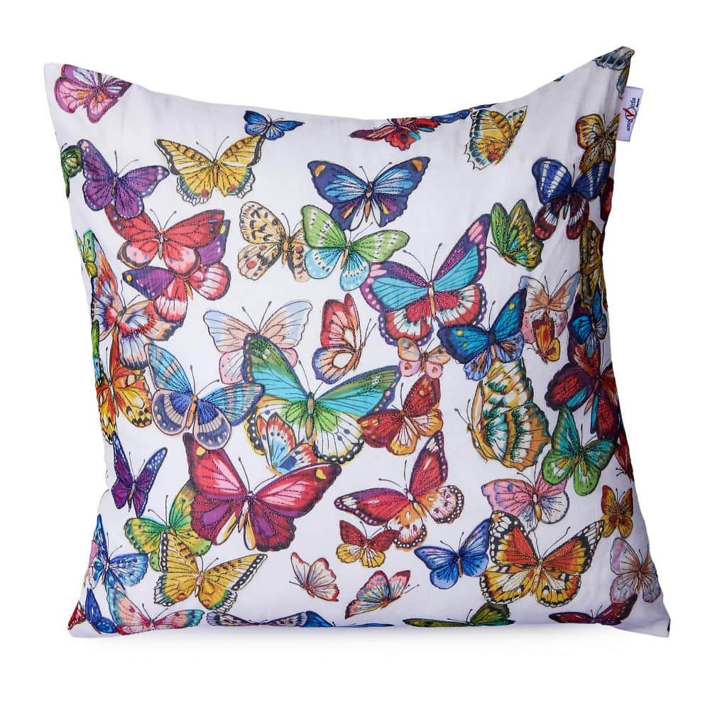 Nomaadi Glitter Butterflies Digital Print Pillow Cover Square 18X18 inch - photo