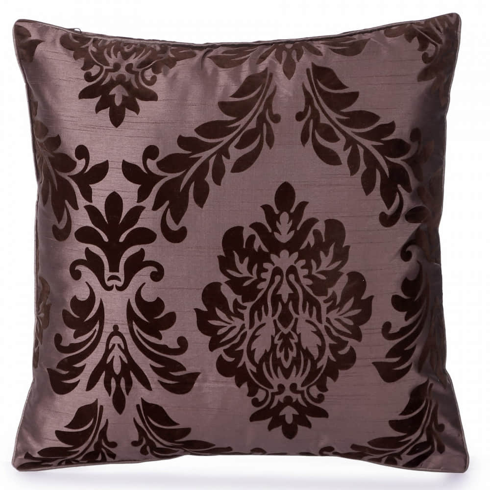Brown Damask Flock Embroidery Pillow Cover (Pack of 2) - photo