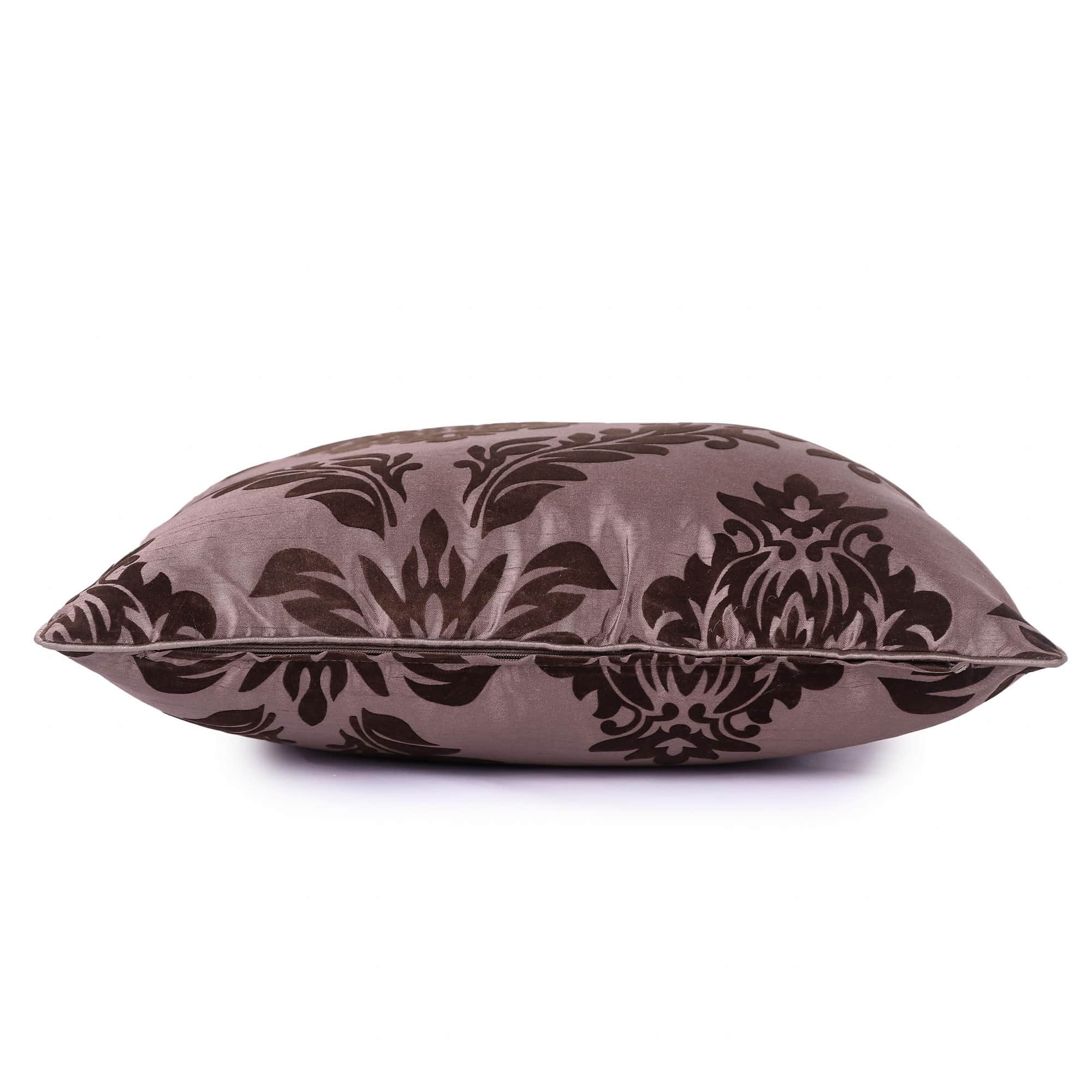 Brown Damask Flock Embroidery Pillow Cover (Pack of 2) - rear_view