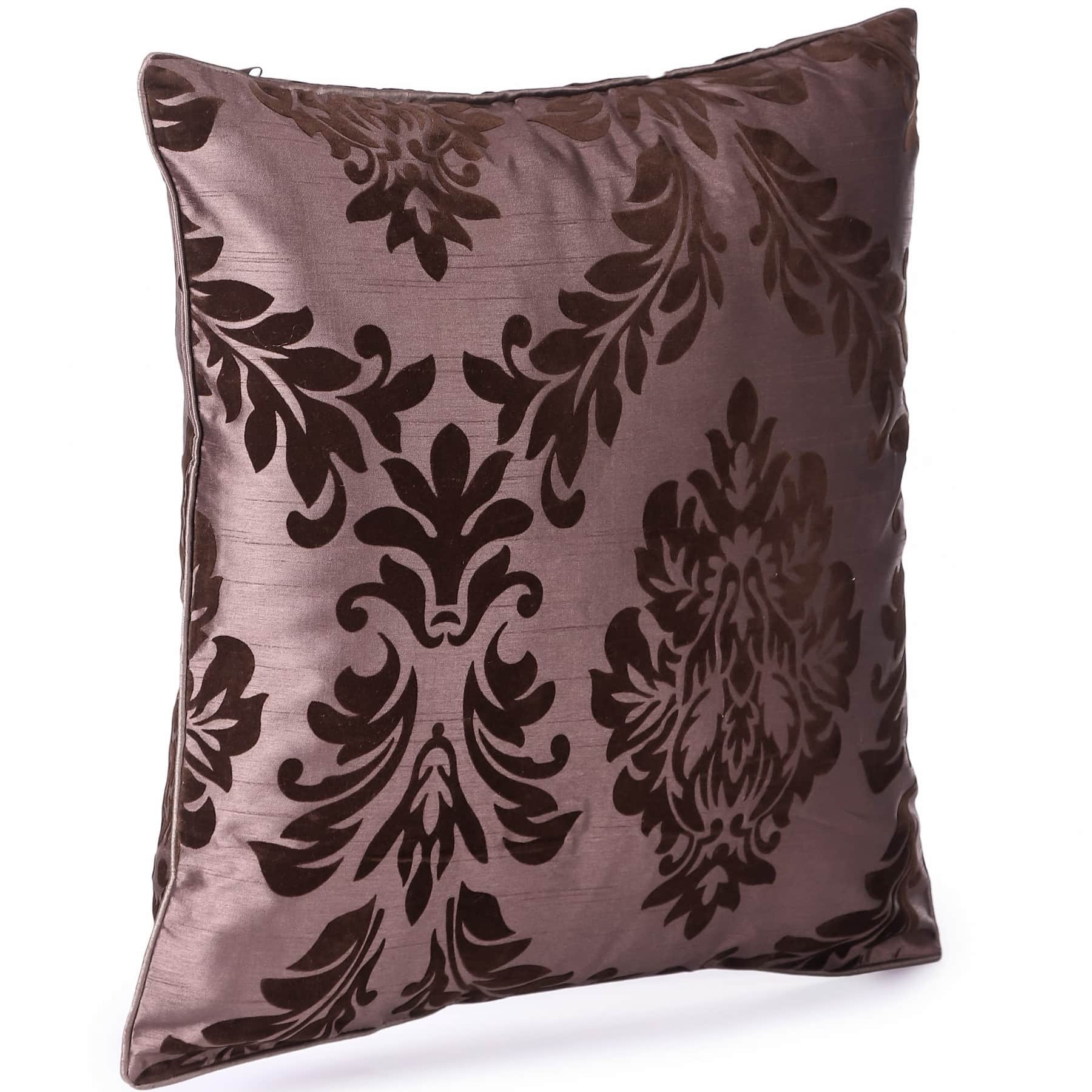 Brown Damask Flock Embroidery Pillow Cover (Pack of 2) - left_view
