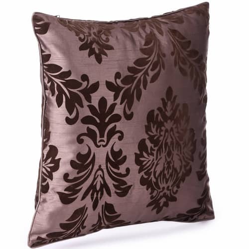 Brown Damask Flock Embroidery Pillow Cover (Pack of 2)