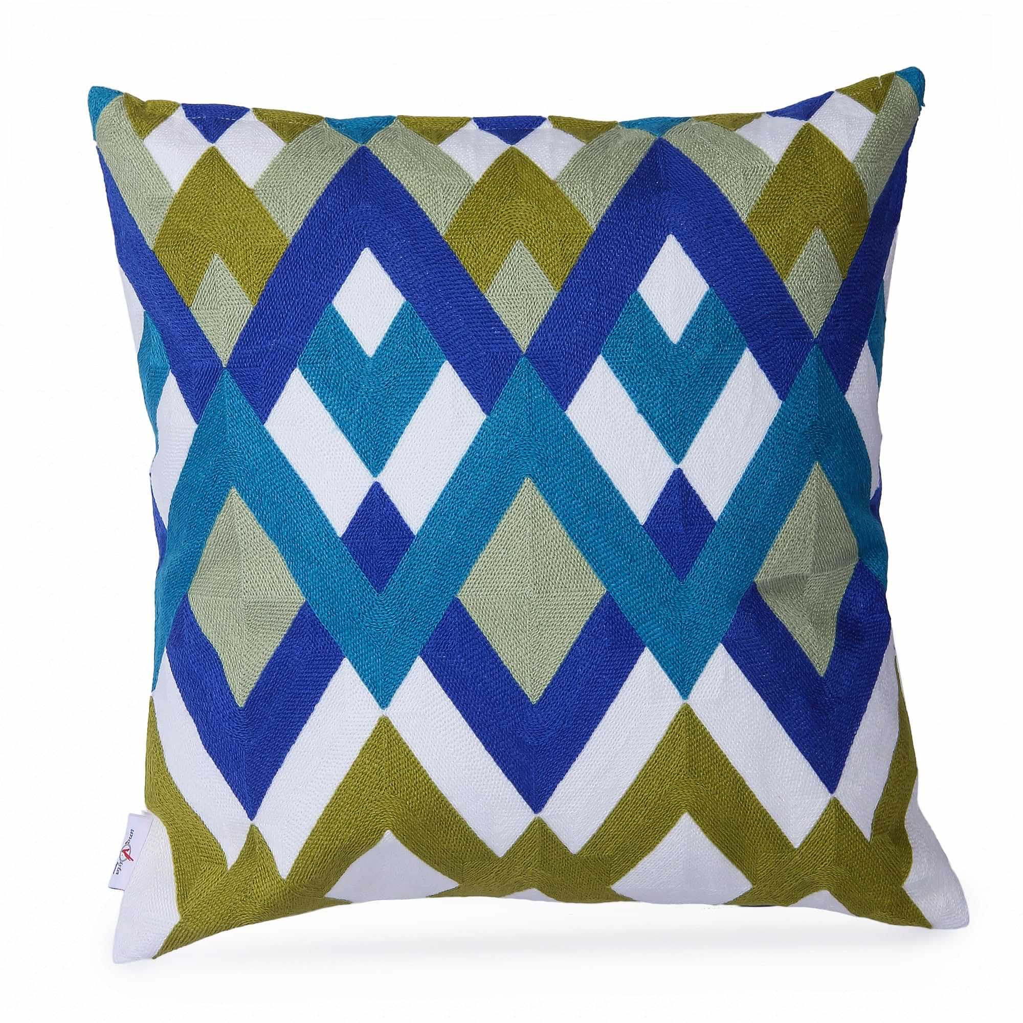Nomaadi Green Blue Chevron Design Cushion Cover, 18x18 Square Pillow in Premium Cotton - photo
