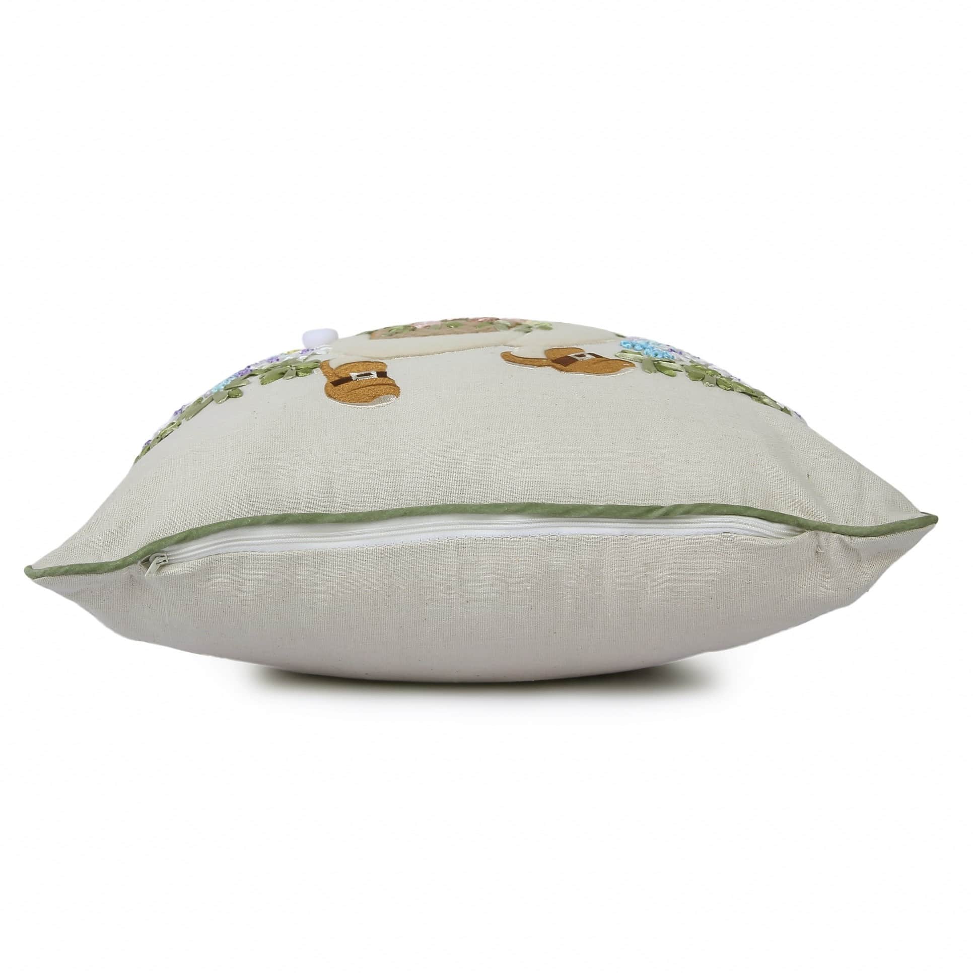 Nomaadi 16 x 16 inches Embroidered Bunny with Purple Hat Cushion Cover - left_view