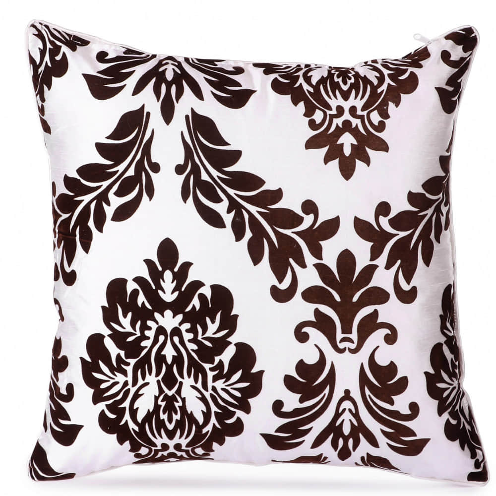 Dark Brown Damask Flock Embroidery Pillow Cover (Pack of 2) - photo