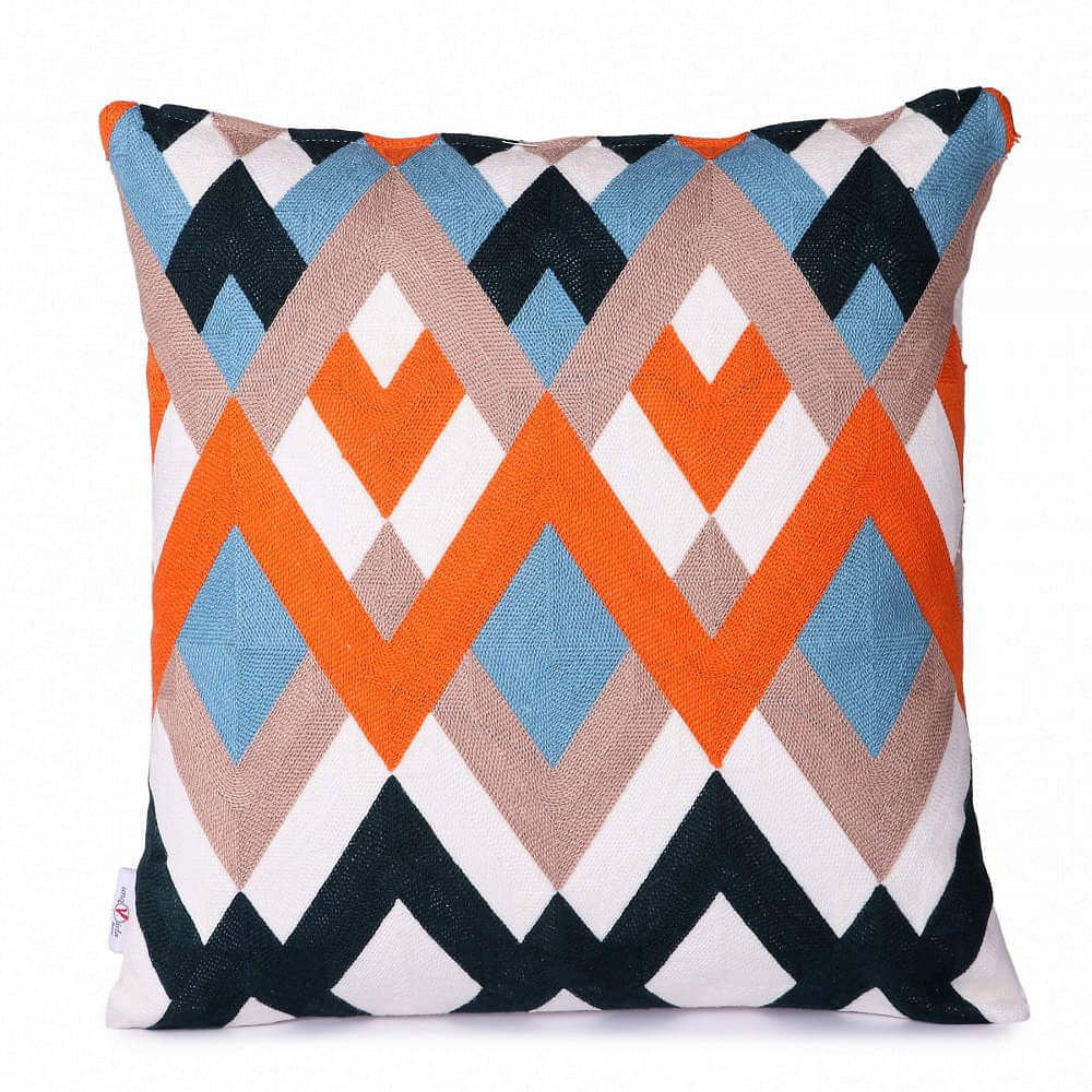 Orange Blue Black Chevron Design Cushion Cover - photo