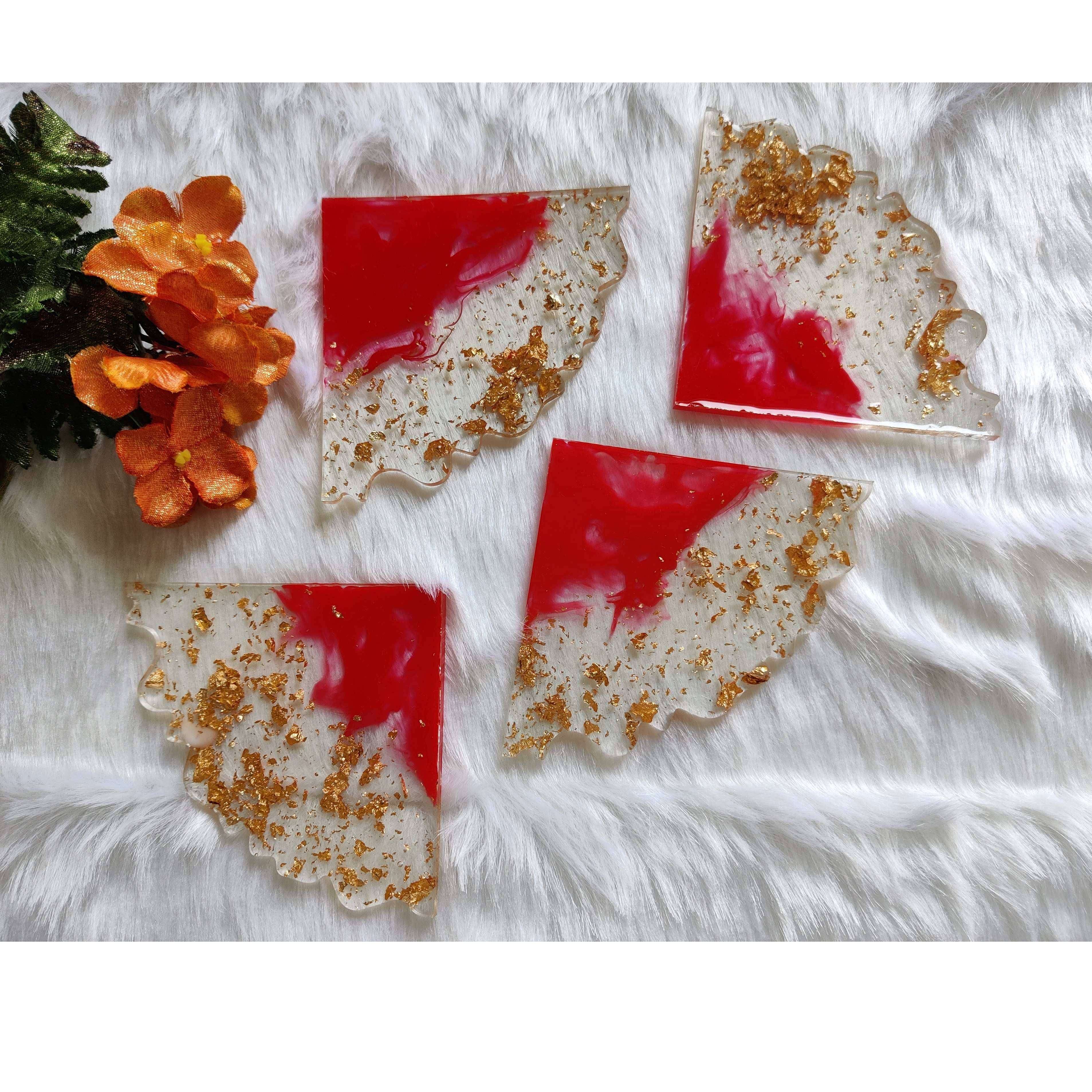 Red & Golden Tea Coaster (set of 4)